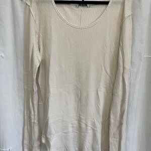 BKE Cream Ribbed Long Sleeve Tee